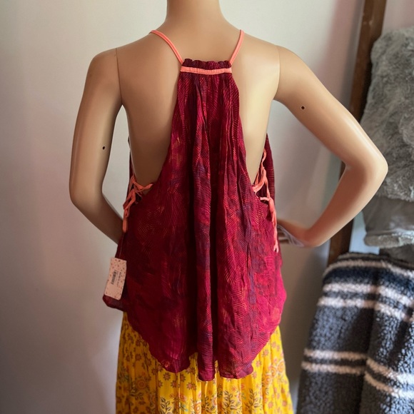 NWT $78 Free People | Casual Tank in Red | Cool Cut Out Sides for Lightweight - Picture 3 of 8